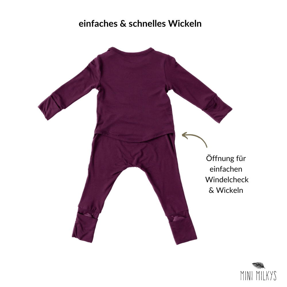 Mini Milkys mitwachsender Baby-Strampler aus weicher Bio Bambus Viskose, ohne Verschlüsse für einfaches Wickeln, ideal zum Spielen und Schlafen.